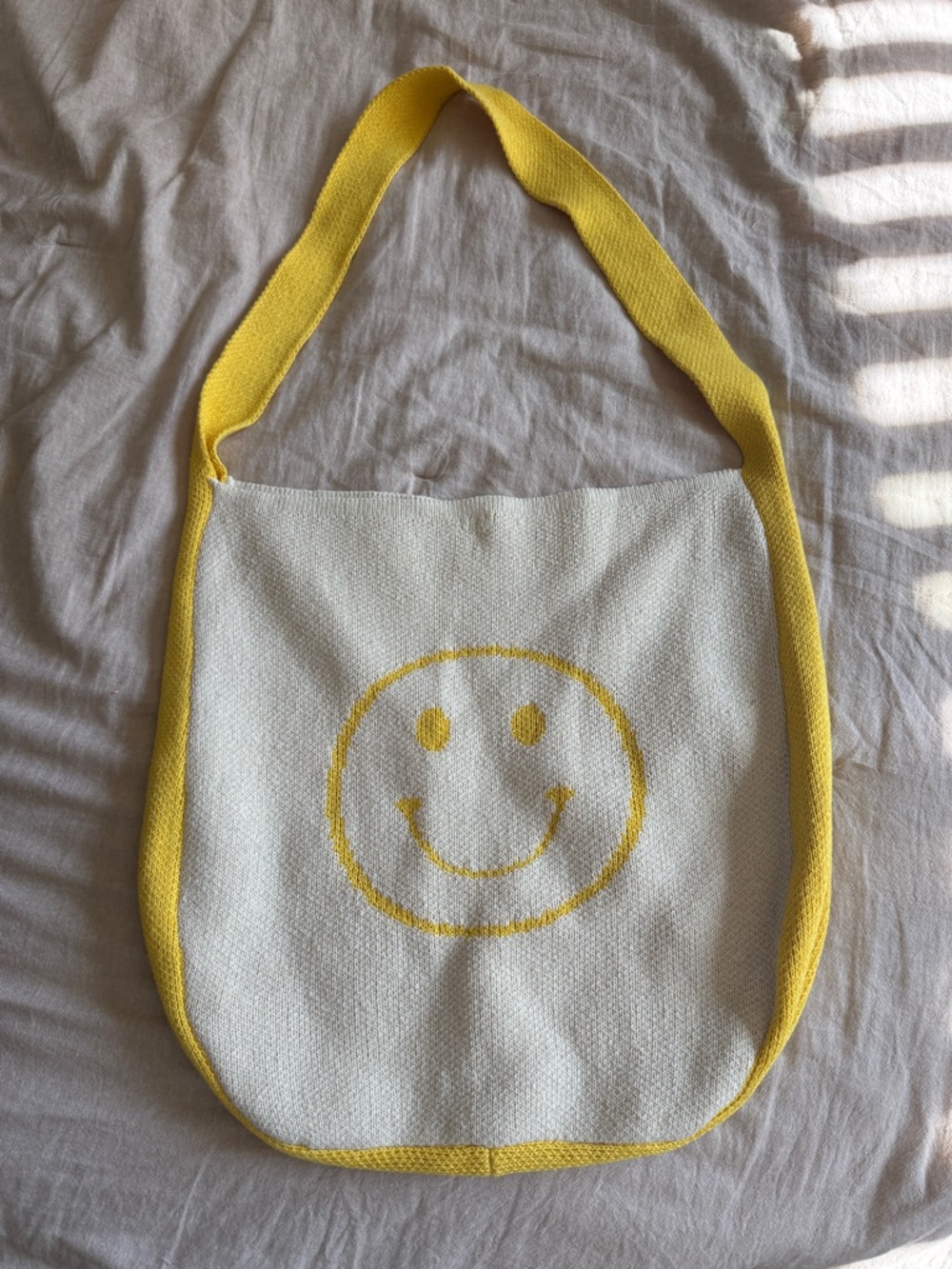 Yllw the Label Smiley Face Knit Large Tote Bag Yellow White Beach Bag